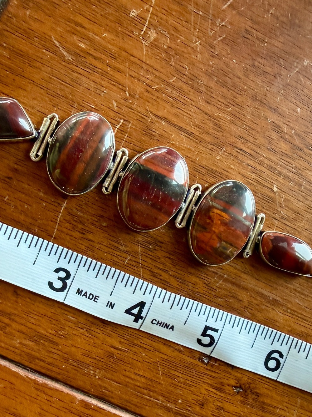 Sterling Silver Brown Tiger Eye Oval Link Bracelet